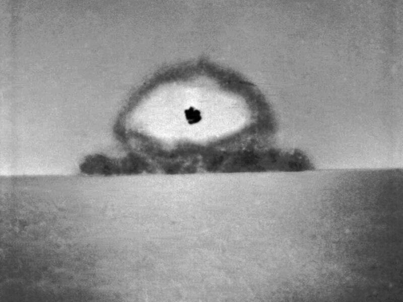A picture of the first atomic bomb, detonated in New Mexico.