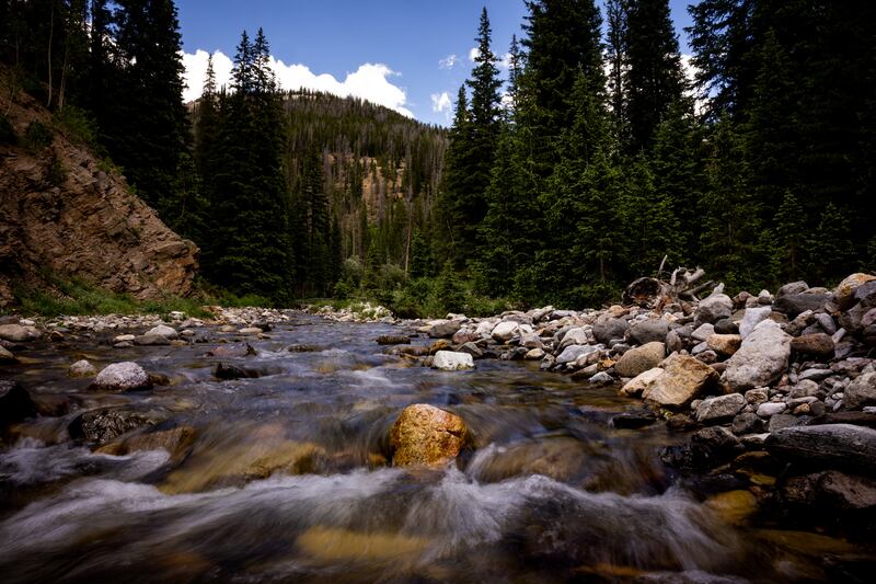 The Colorado River flows a few miles from its headwater in Rocky Mountain Park in Colorado on July 14, 2022.
