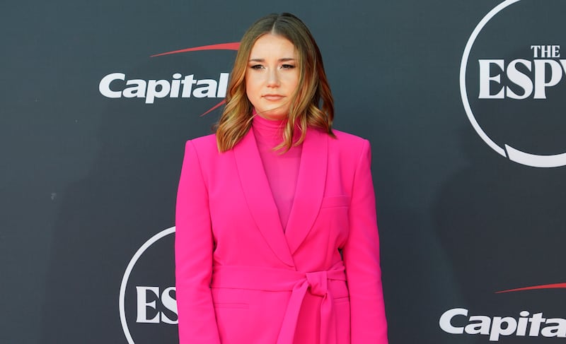 National Women’s Soccer League player Olivia Moultrie of Portland Thorns FC arrives at the ESPY awards on Wednesday, July 12, 2023.
