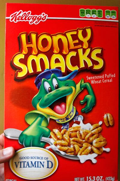 Hold for Business Photo: This is a box of Kellogg's Honey Smacks in Mt. Lebanon, Pa., Friday, June 25, 2010. (AP Photo/Gene J. Puskar)