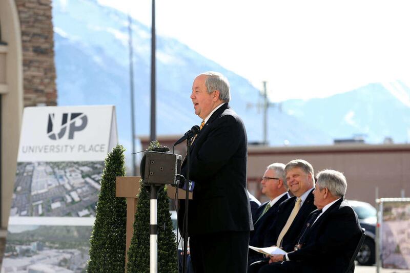 Orem Mayor Richard Brunst speaks at a ground breaking ceremony at University Place in Orem on Thursday, Feb. 5, 2015.