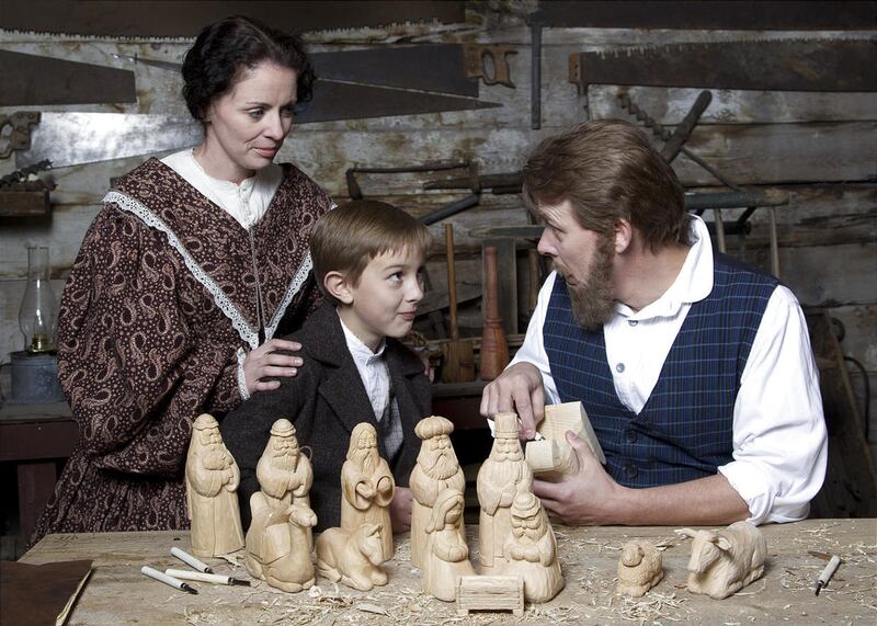 Annadee Morgan is Widow McDowell, Caiden Kehrer is her son Thomas and David Morgan is Jonathon Toomey in "The Christmas Miracle of Jonathan Toomey," a coproduction of the BYU theater department and Orem's Scera Center for the Arts, through Dec. 17.