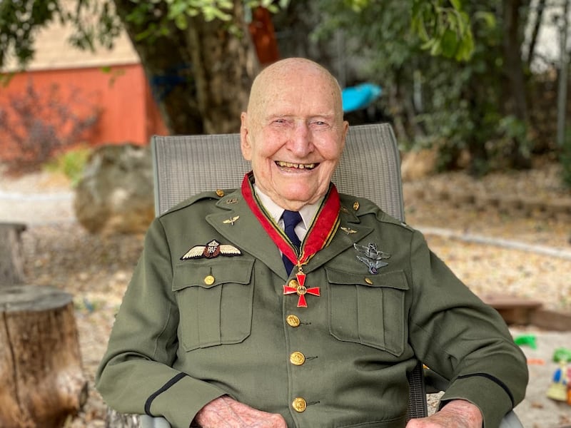 Gail Halvorsen, the Berlin Candy Bomber, poses for a photo in the backyard of his Provo home.