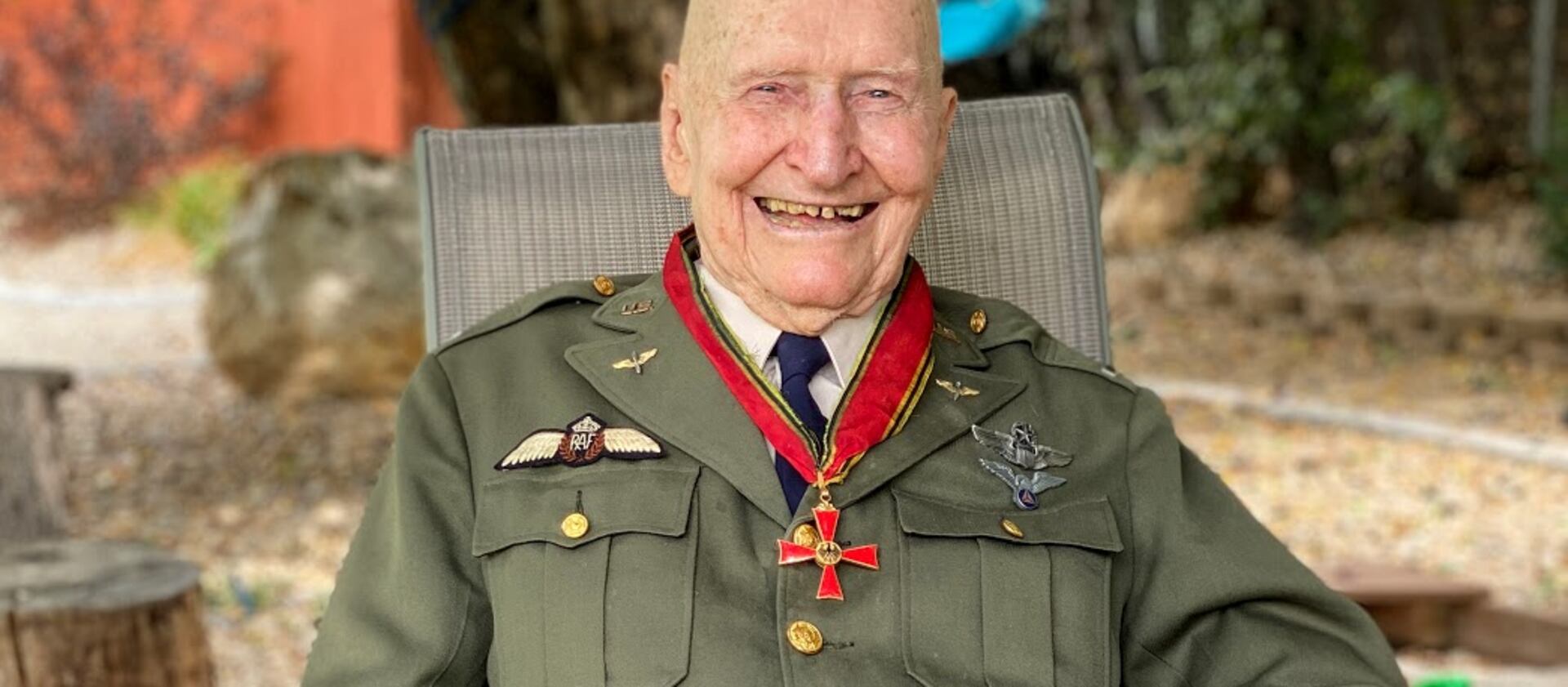 Gail Halvorsen, the Berlin Candy Bomber, poses for a photo in the backyard of his Provo home.