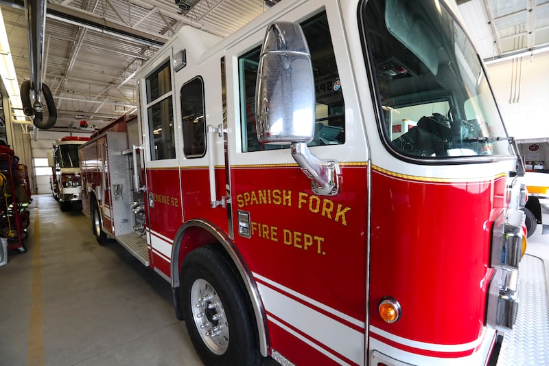 Two Spanish Fork fire trucks are pictured.