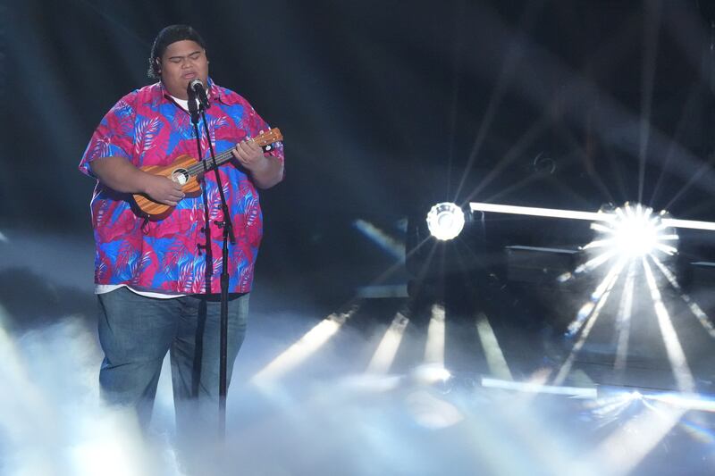 Iam Tongi performs on “American Idol.” Tongi is one of eight singers remaining in the competition.
