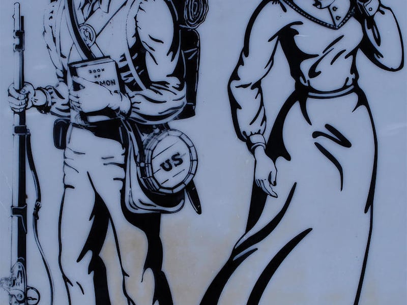 An etching honors all men and women of the Mormon Battalion, including Lydia Hunter and her husband, Jesse.