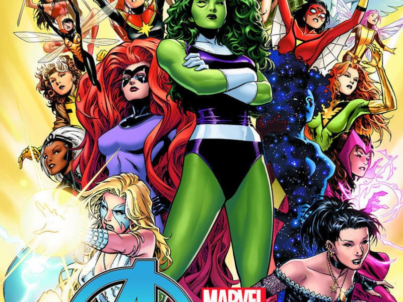 This photo provided by Marvel Comics shows the cover of the comic book, "A-Force," by two of Marvel’s female comic book writers, Marguerite K. Bennett and Willow Wilson. The book debuts in May 2015.