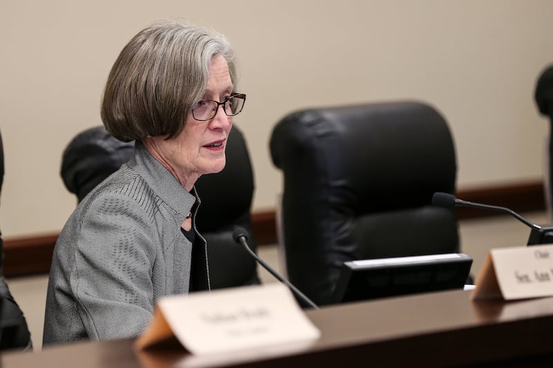 FILE - Senate Education Committee Chairwoman Sen. Ann Millner, R-Ogden, presides during a hearing on SB161, which would require Utah school districts to update their policies on bullying and hazing, during a Senate Education Committee hearing at the Capit