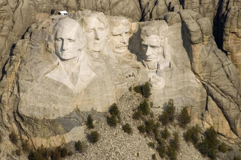 FILE - This April 22, 2008, file photo shows the Mount Rushmore National Memorial in the Black Hills of South Dakota. Patrick Marshall, 53, whose last known address is in Chicago, was arrested Monday, May 21 as he clambered on loose rock directly below th