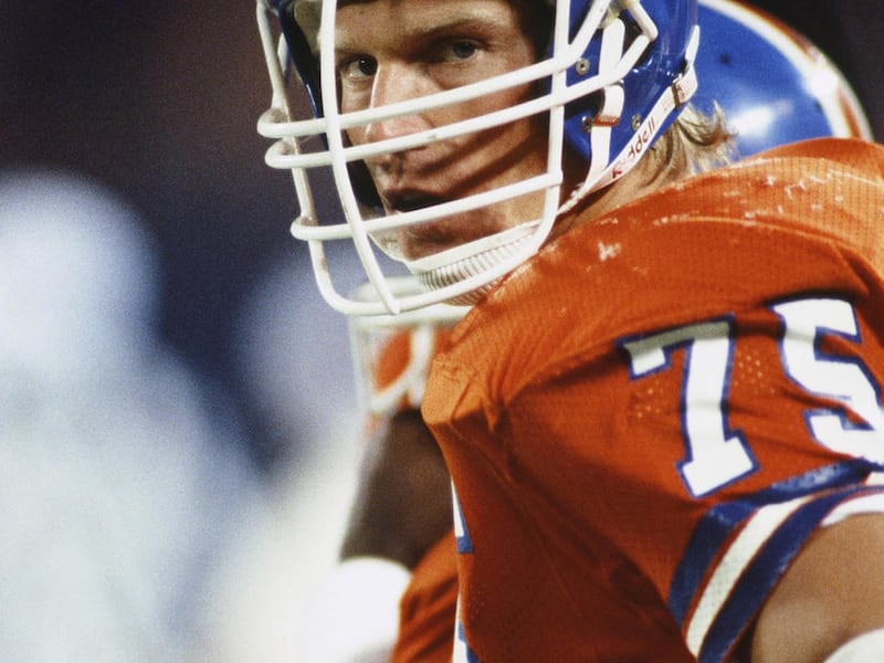 Denver Broncos defensive end Rulon Jones (75) looks on during the NFL football game against the New York Jets on October 20, 1986 in East Rutherford, New Jersey. The Jets won the game 22-10.