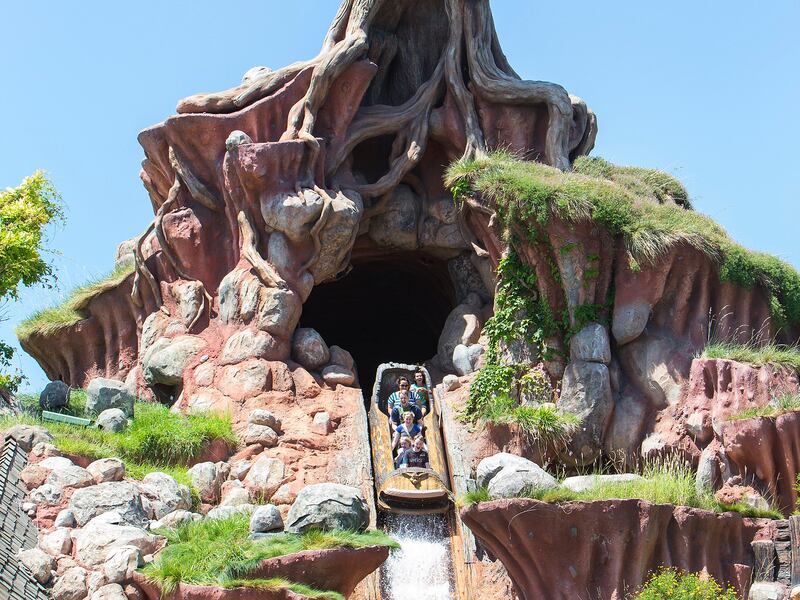 Guests take a plunge down a 5-story waterfall on Splash Mountain in Critter Country at Disneyland park in Anaheim, Calif. The rollicking log flume ride is based on the animated characters and sequences from the classic Disney film, “Song of the South.”(Paul Hiffmeyer/Disneyland Resort)