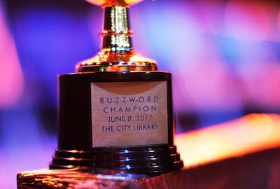 The 1st Place trophy from the last Buzzword event in June.