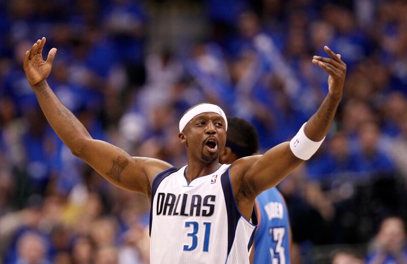Dallas Mavericks guard Jason Terry celebrates during the first half of Game 1 of the NBA basketball Western Conference finals against the Oklahoma City Thunder on Tuesday, May 17, 2011, in Dallas