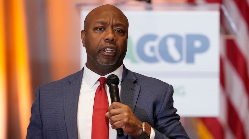 Sen. Tim Scott, R-S.C., speaks at the California Republican Party Convention on Sept. 29, 2023, in Anaheim, Calif.