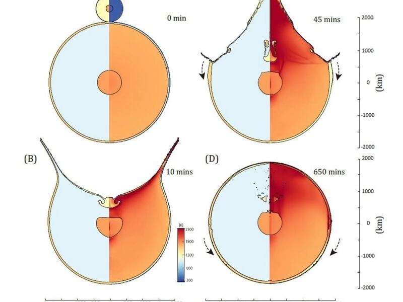 This graphic shows the possible result of a large object colliding with the moon.