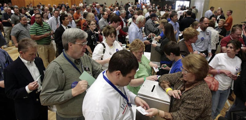 Delegates cast their ballots during the Utah Republican Convention in 2008.