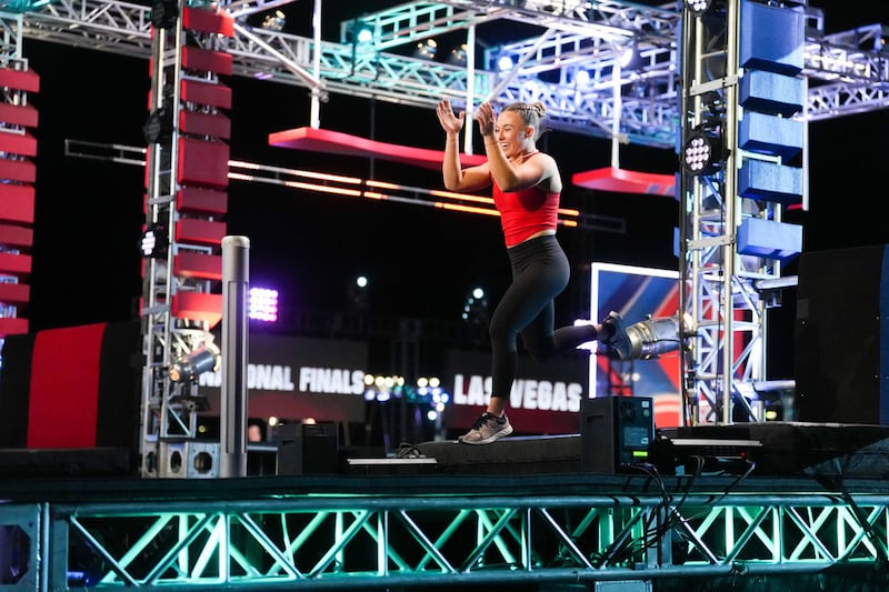 Anna McArthur, a Utah teen currently serving a mission for The Church of Jesus Christ of Latter-day Saints, competes during the national finals of "American Ninja Warrior."