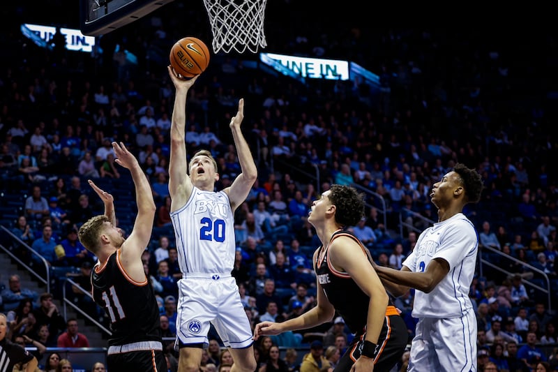 BYU guard Spencer Johnson shoots