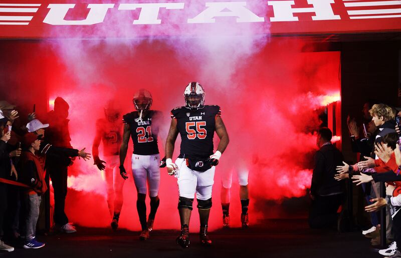 University of Utah Utes football players walk out of the tunnel at Rice-Eccles Stadium before a comeback win against the Arizona State Sun Devils.