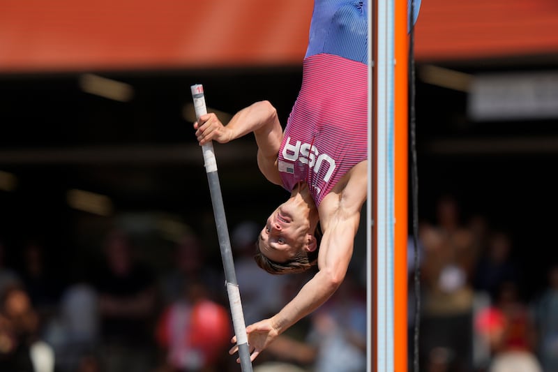 Former BYU All-American Zach Mcwhorter makes an attempt in the men’s pole vault qualification during the World Athletics Championships in Budapest, Hungary, Wednesday, Aug. 23, 2023.