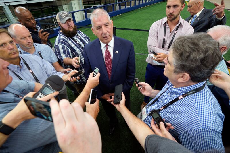 Big 12 commissioner Bob Bowlsby speaks to reporters during Big 12 media days.