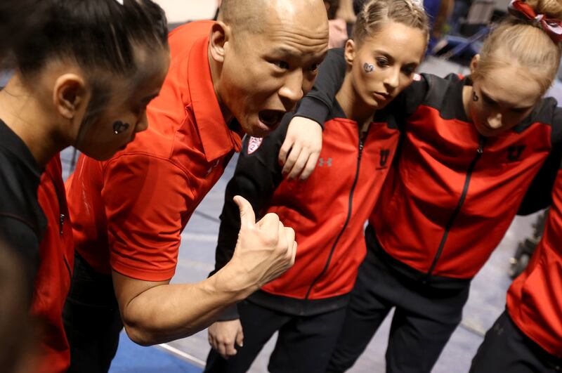 FILE: Utah's Coach Tom Farden speaks to his team after competing against BYU at the Marriott Center in Provo on Friday, Jan. 11, 2019.