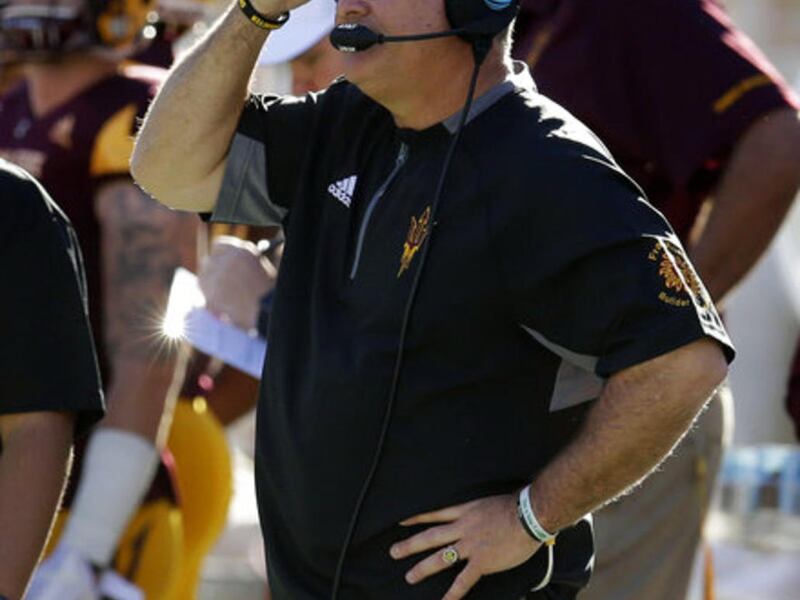 FILE - In this Nov. 25, 2017, file photo, Arizona State head coach Todd Graham watches from the sideline in the first half during an NCAA college football game against Arizona, in Tempe, Ariz. Arizona State fired coach Todd Graham on Sunday, Nov. 26, 2017