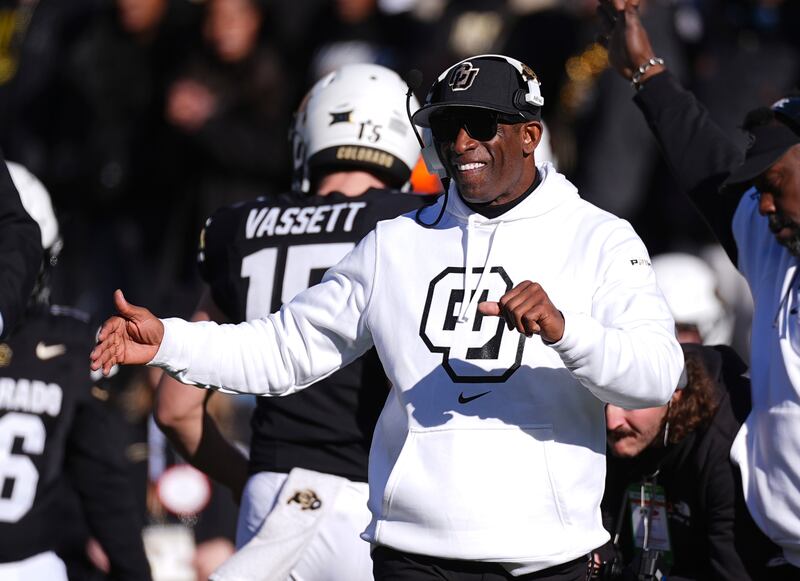 Colorado head coach Deion Sanders during game against Oklahoma State Friday, Nov. 29, 2024, in Boulder, Colo.