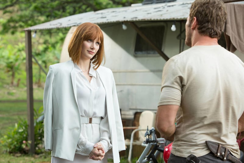 Bryce Dallas Howard and Chris Pratt star in “Jurassic World.”