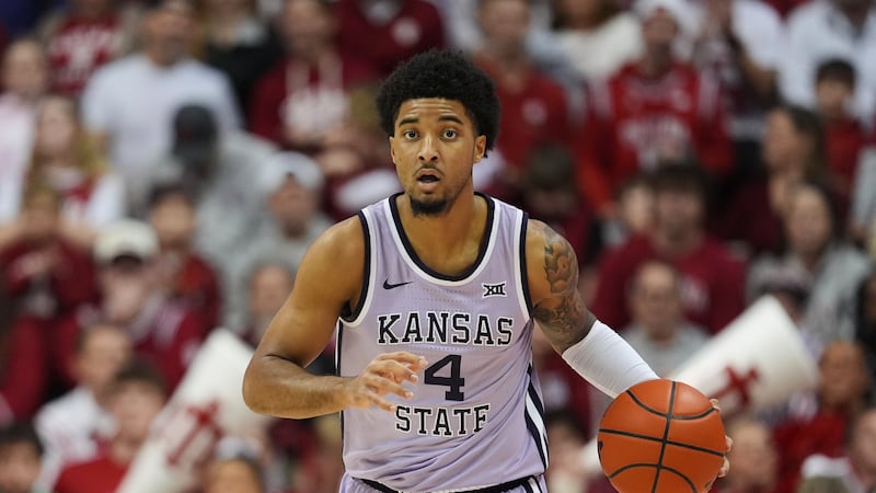 Kansas State guard PJ Haggerty plays against Indiana in Bloomington, Ind., Tuesday, Nov. 25, 2025. Saturday, No. 10 BYU opens Big 12 play against Haggerty and the Wildcats.