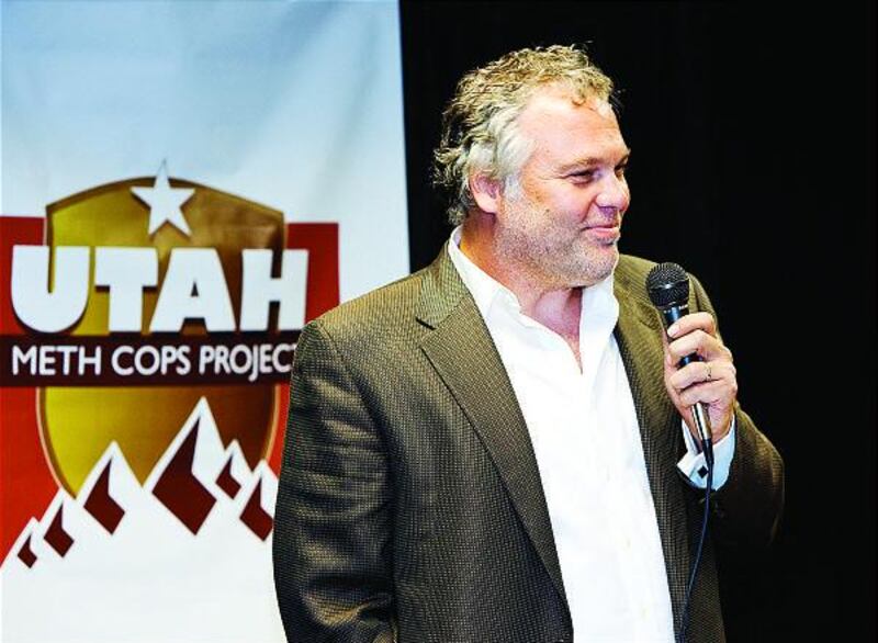 Actor Vincent D'Onofrio of "Law & Order: Criminal Intent" speaks at a Sandy fundraiser for Utah Meth Cops Project.