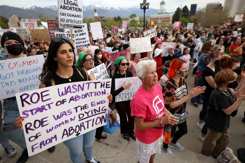More than 1,000 protestors attend an abortion-rights rally in front of the Capitol in Salt Lake City on May 5, 2022.