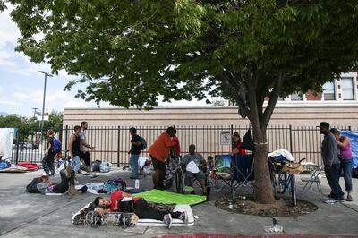 Homeless individuals camp on 500 West in the Rio Grande area of Salt Lake City on Friday, July 28, 2017.