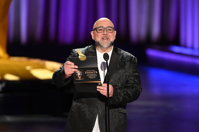 Duff Goldman presents an Emmy at the Peacock Theater on Sunday, Jan. 7, 2024 in Los Angeles.