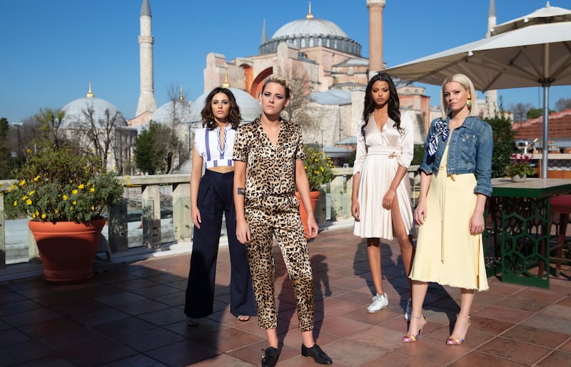 Kristen Stewart, Naomi Scott, Ella Balinska and Elizabeth Banks star in Charlie’s Angels.