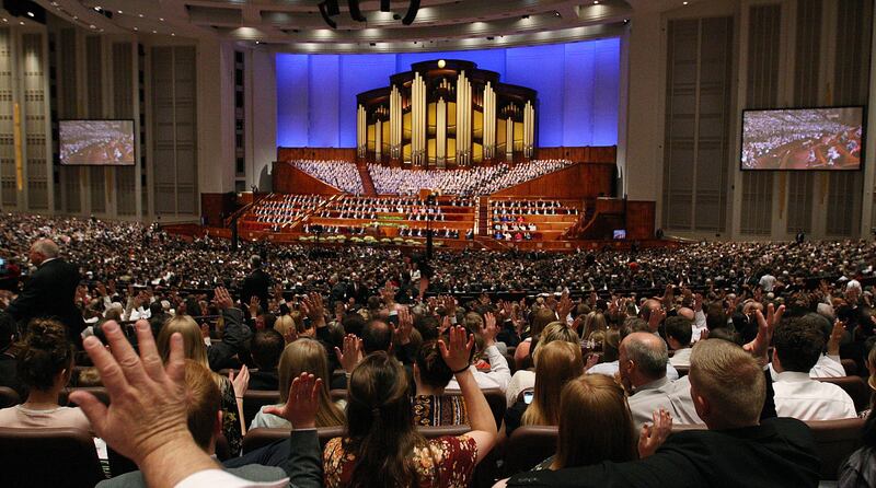 Church members sustain general authorities during the Saturday afternoon session of the LDS Church's 188th Annual General Conference in Salt Lake City on Saturday, March 31, 2018.
