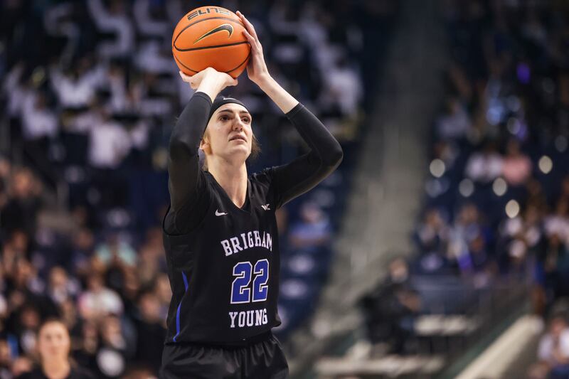 BYU center Sara Hamson shoots a free throw during game against Gonzaga at the Marriott Center on Saturday, Feb. 19, 2022.