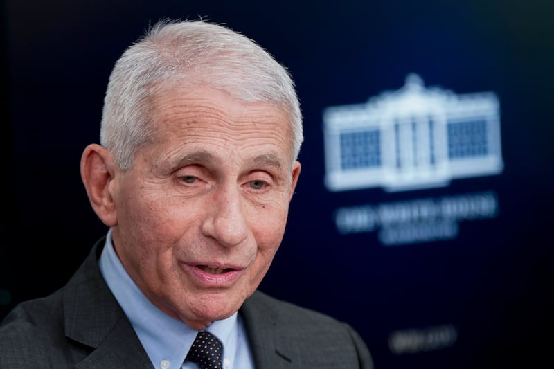 Dr. Anthony Fauci, director of the National Institute of Allergy and Infectious Diseases, speaks during a press briefing.