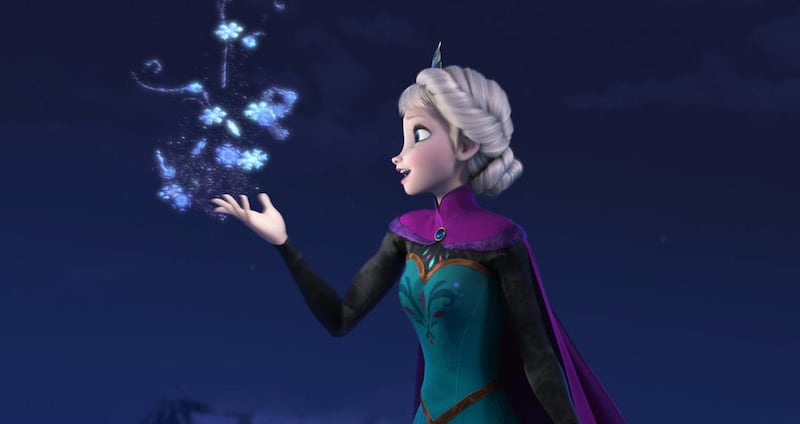 This image released by Disney shows Elsa the Snow Queen, voiced by Idina Menzel, in a scene from the animated feature "Frozen." The film has inspired a number of viral YouTube video, including this latest one of a VHS-esque trailer.