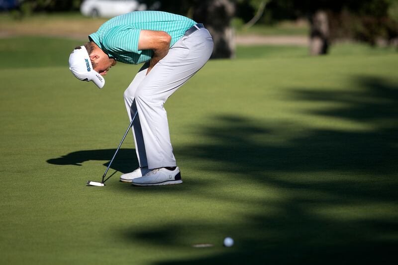Steven Ihm misses a birdie put on the 18th hole of the fourth and final round of the 2018 Utah Championship at Oak Ridge Country Club in Farmington on Sunday, July 15, 2018. With a score of -23, Ihm lost the tournament by one stroke to Cameron Champ.