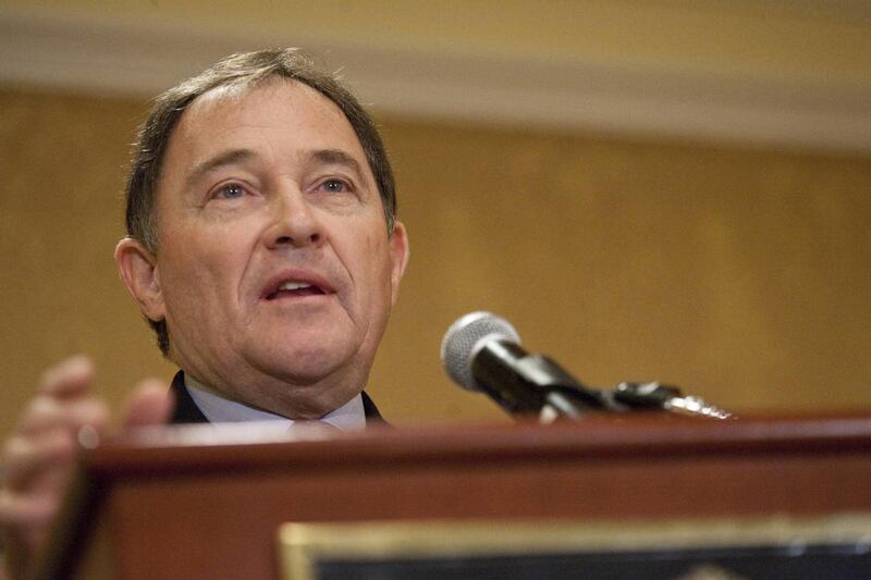 Governor Gary Herbert talks at the Economic Review Jan. 12, 2012. Herbert said Utah ended the the 2012 budget year with an $85 million surplus.