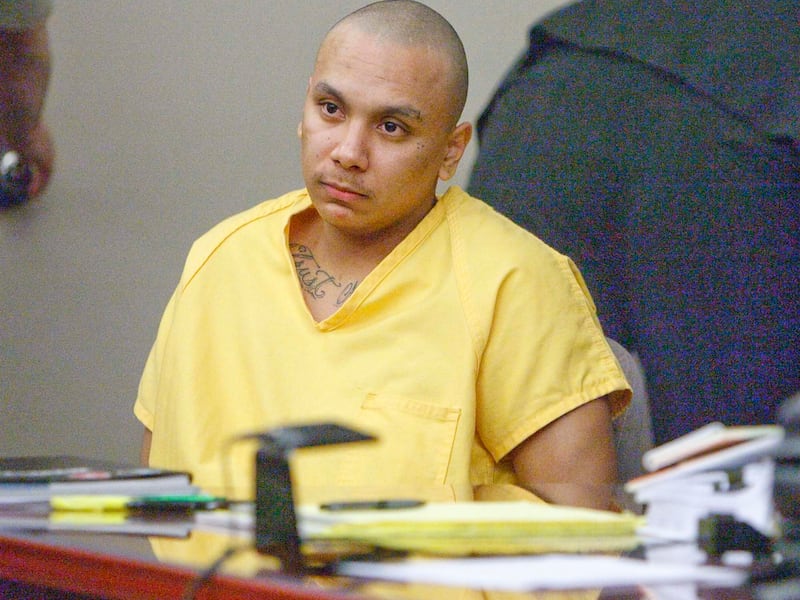 FILE - Frank Benavidez sits at the defense table in the courtroom of Judge Robin Reese.