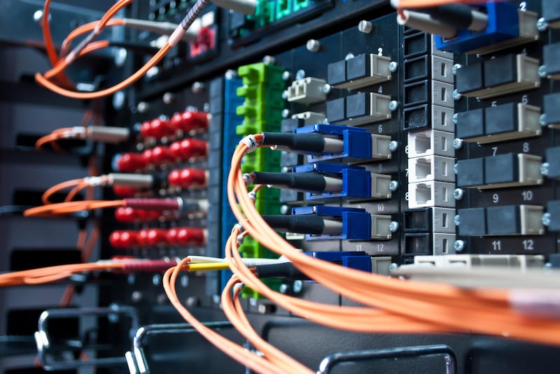 Optic cable connected to a single patch panel.