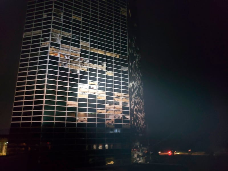 A building that was damaged overnight by Hurricane Laura stands in Lake Charles, La., Thursday, Aug. 27, 2020.