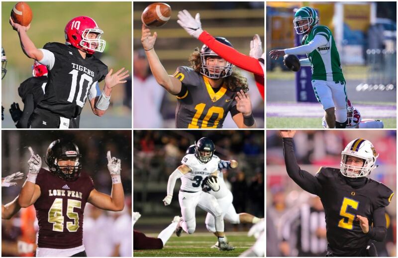 Clockwise, from upper left: Milford's Bryson Barnes, Summit Academy's Kasey Briggs, South Summit's Kael Atkinson, Lone Peak's Michael Daley, Corner Canyon's Caden Johnson and Orem's Cooper Legas.