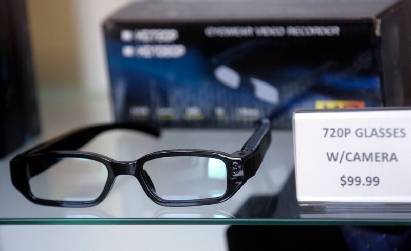 Spy glasses with a hidden camera are on display at Dixon Security Cameras in South Salt Lake on Tuesday, March 12, 2019.