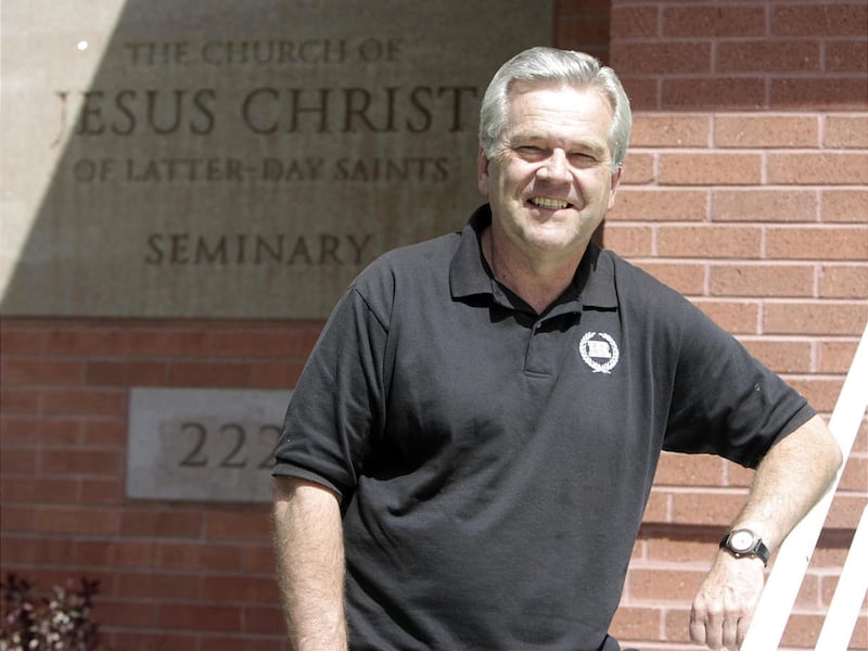 Larry Gelwix poses for a portrait outside the LDS Seminary building near Highland High School Tuesday, May 5, 2009.