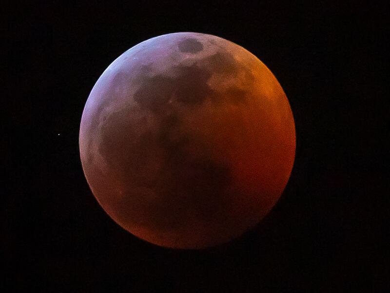 A “blood moon” as seen from the South Physics Observatory at the University of Utah in Salt Lake City on Sunday, Jan. 20, 2019.