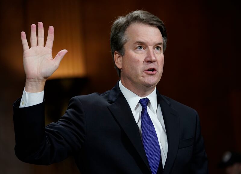 Judge Brett Kavanaugh is sworn in to testify before the Senate Judiciary Committee on Capitol Hill in Washington, Thursday, Sept. 27, 2018. (AP Photo/Andrew Harnik, Pool)